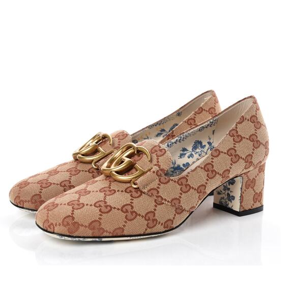 Gucci Monogram GG Victoire Loafer Pump Beige Ruggine Block Heel Size 37 US 7 - Picture 5 of 16